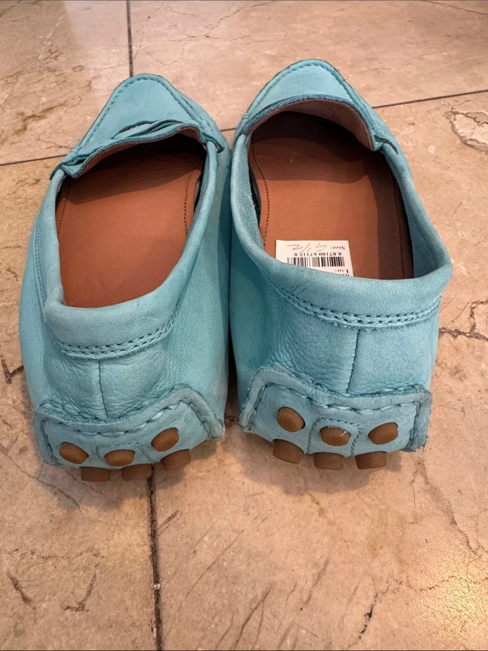Coach Turquoise Leather Penny Loafers with Silver Accent